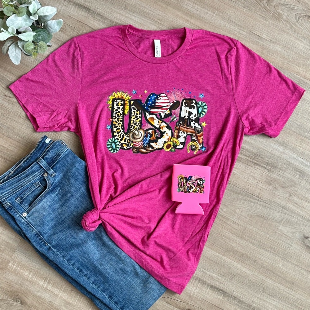 Berry Tri-blend Tee & Can Cooler Western USA Design